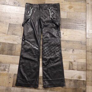 Free People Black Faux Leather Moto Pants - Size 8 - Punk/Goth Rocker Chains
